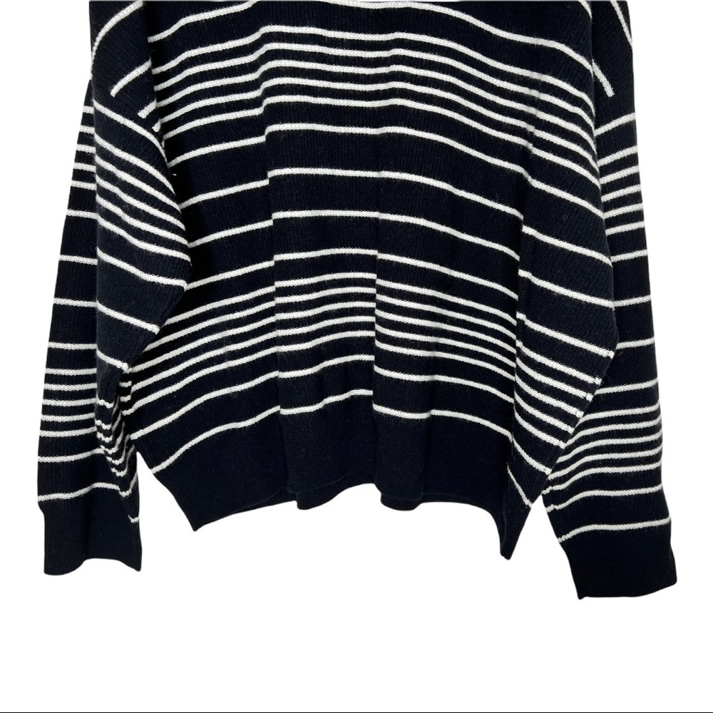 ALLSAINTS Reverb Hooded Stripes Contemporary Wool Blend Sweater Black Ecru - Picture 10 of 12